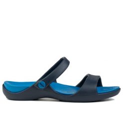 Klapki dmaskie basenowe Crocs Crocs CLEO V. Niebieskie klapki damskie Crocs, bez wzorów, bez obcasa, bez zapięcia. W wyprzedaży za 89.00 zł.
