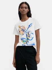 Desigual T-Shirt Zurich 26SWTK38 Biały Regular Fit. Białe t-shirty damskie Desigual, s, bez wzorów, z bawełny, bez kołnierzyka. Za 269.99 zł.