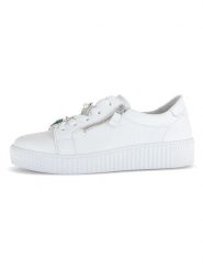 Gabor Skórzane sneakersy w kolorze srebrno-białym rozmiar: 40. Białe obuwie sportowe damskie Gabor, ze skóry, bez zapięcia. Za 233.33 zł.