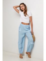 Lin Passion Lniane spodnie w kolorze błękitnym rozmiar: 36/38. Niebieskie spodnie materiałowe damskie Lin Passion, bez wzorów, ze lnu. Za 130.99 zł.