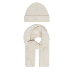 Zestaw szalik i czapka Calvin Klein Jeans. Białe czapki damskie Calvin Klein Jeans, bez wzorów, z jeansu. Za 209.99 zł.