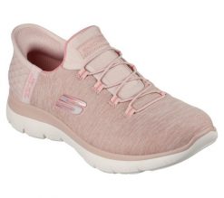 Tenisówki Skechers Model Slip-ins Summits- Dazzling Haze Kolor Rose. Czerwone trampki damskie Skechers, bez wzorów, z jersey, bez zapięcia. Za 299.99 zł.