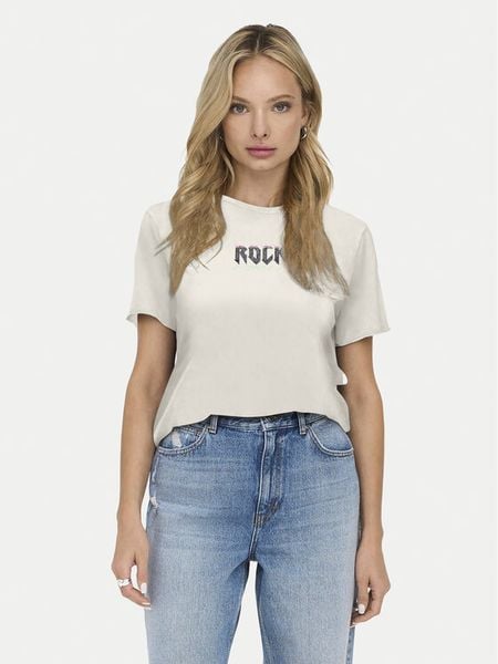 ONLY T-Shirt Lucy 15307412 Écru Regular Fit. Białe t-shirty damskie Only, s, bez wzorów, z bawełny, bez kołnierzyka. Za 48.99 zł.