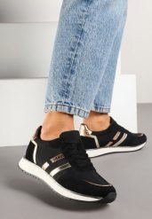 Czarne Sneakersy z Metalicznym Wzorem Alusa. Czarne obuwie sportowe damskie Renee, z jeansu, bez zapięcia. Za 119.99 zł.