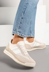 Beżowe Sneakersy w Stylu Kultowych Tenisówek z Przeszyciami Lelluria. Brązowe obuwie sportowe damskie Renee, z jeansu, bez zapięcia, tenisowe. Za 89.99 zł.