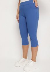 Niebieskie Spodnie z Bawełny o Kroju Capri Dolonisa. Niebieskie spodnie materiałowe damskie Born2be, bez wzorów, z bawełny. Za 79.99 zł.