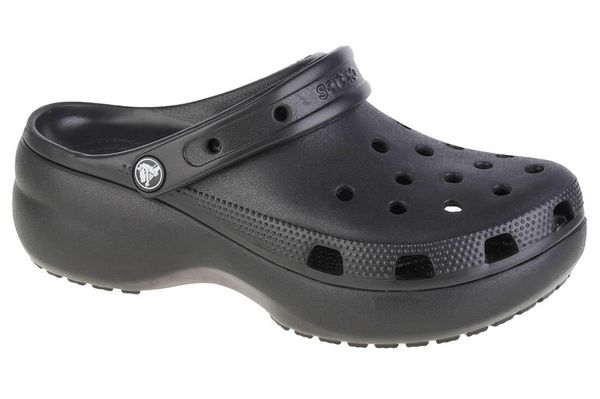 Sandały CROCS CLASSIC PLATFORM CLOG W Czarny. Czarne sandały damskie Crocs, bez wzorów, z gumy, bez obcasa, bez zapięcia. Za 232.05 zł.