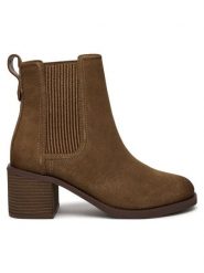 Clarks Botki Chamberly Top 26178832 Brązowy. Brązowe botki damskie Clarks, ze skóry, bez obcasa, na słupku, bez zapięcia. Za 579.99 zł.