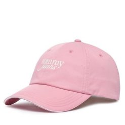 Czapka z daszkiem Tommy Jeans. Czerwone czapki z daszkiem damskie Tommy Jeans, bez wzorów, z jeansu. Za 149.99 zł.