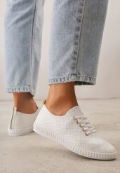 Beżowe Minimalistyczne Tenisówki z Imitacji Skóry z Drobną Perforacją Lalosa. Brązowe obuwie sportowe damskie Born2be, bez wzorów, z dzianiny, bez zapięcia. Za 59.99 zł.