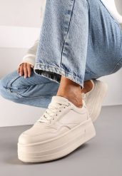 Beżowe Sneakersy na Platformie Ozdobionej Tłoczeniem Vaiviera. Brązowe obuwie sportowe damskie Renee, z jeansu, bez zapięcia, trekkingowe. Za 79.99 zł.