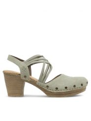 Rieker Sandały 66778-52 Zielony. Zielone sandały damskie Rieker, bez wzorów, ze skóry, bez obcasa, na słupku, bez zapięcia. Za 259.99 zł.