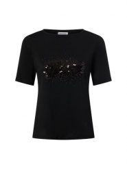 More & More Koszulka damska Kobiety Bawełna czarny jednolity, 40. Czarne koszulki damskie More & More, z aplikacjami, z bawełny, bez kołnierzyka, bez ramiączek. Za 219.95 zł.