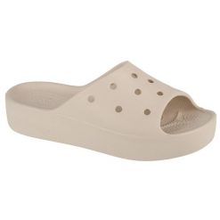 Klapki damskie Crocs Platform Slide. Szare klapki damskie Crocs, bez wzorów, z materiału, bez obcasa, bez zapięcia. Za 295.00 zł.