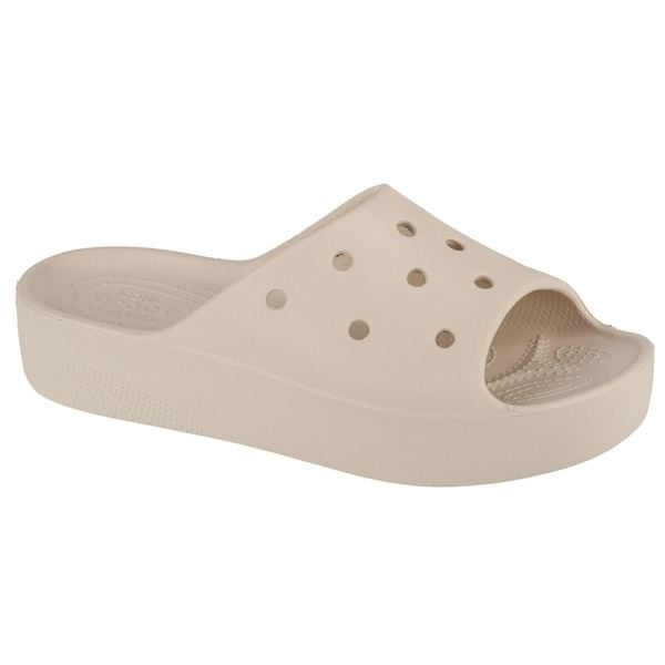 Klapki damskie Crocs Platform Slide. Szare klapki damskie Crocs, bez wzorów, z materiału, bez obcasa, bez zapięcia. Za 295.00 zł.