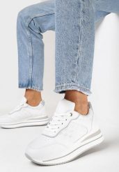 Białe Brokatowe Sneakersy na Platformie Filena. Białe obuwie sportowe damskie Born2be, bez zapięcia. Za 99.99 zł.