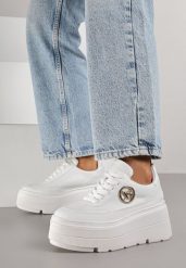 Białe Chunky Sneakersy Vices na Platformie z Okrągłym Detalem Sedvira. Białe obuwie sportowe damskie Renee, z jeansu, bez zapięcia, trekkingowe. Za 119.99 zł.
