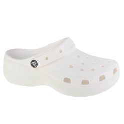 Klapki Crocs Model Classic Platform Clog W Kolor Biały. Białe klapki damskie Crocs, bez wzorów, z gumy, bez obcasa, bez zapięcia. Za 344.00 zł.