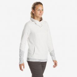 Bluza turystyczna damska Quechua NH100. Szare bluzy damskie QUECHUA, l, bez wzorów, z bawełny, bez kaptura. W wyprzedaży za 69.99 zł.