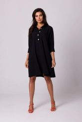 Luźna sukienka z kołnierzykiem guzikami i kieszeniami czarna. Czarne sukienki damskie Bewear, bez wzorów, z tkaniny, biznesowe, bez ramiączek. Za 349.00 zł.