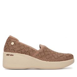 Półbuty Skechers. Brązowe czółenka damskie Skechers, bez wzorów, bez obcasa, na koturnie, bez zapięcia. Za 339.99 zł.