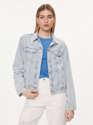 Tommy Jeans Kurtka jeansowa Flag DW0DW18331 Niebieski Regular Fit. Niebieskie kurtki damskie Tommy Jeans, xxs, bez wzorów, z bawełny, bez kaptura. Za 559.99 zł.