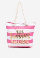 Różowa Torebka Plażowa w Paski z Napisem i Sznurkiem Revellorae. Czerwone shopper bag Born2be, bez dodatków. Za 44.99 zł.