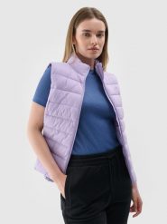 4F Bezrękawnik puchowy pikowany ze stójką damski - fioletowy XS. Fioletowe kamizelki damskie 4F, xs, bez wzorów, z dzianiny, bez kaptura. W wyprzedaży za 79.99 zł.