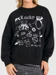 Bluza crewneck z nadrukiem i kokardami - czarny. Czarne bluzy damskie Sinsay, l, bez wzorów, bez kaptura. Za 49.99 zł.