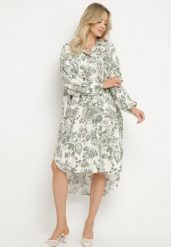 Zielona Wiskozowa Sukienka Koszulowa w Kwiaty Varvesa. Zielone sukienki damskie Born2be, bez wzorów, z wiskozy, eleganckie, bez ramiączek. W wyprzedaży za 101.99 zł.