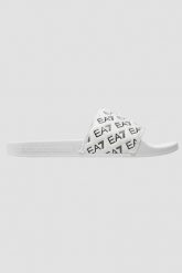 EA7 EMPORIO ARMANI Białe klapki. Białe klapki damskie EA7 Emporio Armani, bez wzorów, bez obcasa, bez zapięcia. W wyprzedaży za 211.99 zł.