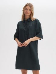 OPUS Lniana sukienka w kolorze antracytowym rozmiar: 38. Czarne sukienki damskie Opus, bez wzorów, ze lnu, bez ramiączek. Za 144.58 zł.