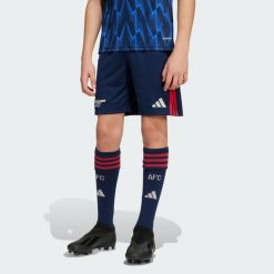 Szorty Arsenal 25/26 Away. Niebieskie spodenki sportowe damskie Adidas, bez wzorów, do piłki nożnej. Za 179.00 zł.
