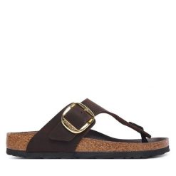 Japonki Birkenstock. Brązowe klapki damskie Birkenstock, bez wzorów, bez obcasa, bez zapięcia. Za 611.99 zł.