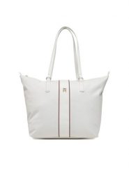 Tommy Hilfiger Torebka Poppy Tote Corp AW0AW17205 Écru. Shopper bag Tommy Hilfiger, bez wzorów, z materiału, bez dodatków. Za 259.99 zł.