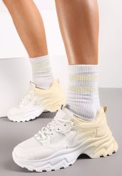 Biało-Beżowe Sneakersy z Podwójnymi Sznurówkami Ombre Tecolo. Brązowe obuwie sportowe damskie Renee, na jesień, bez zapięcia. Za 89.99 zł.