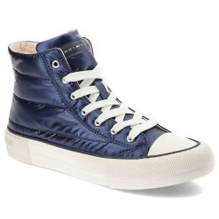 Granatowe Trampki Tommy Hilfiger Modne Pikowane Buty Damskie. Niebieskie trampki damskie Tommy Hilfiger, bez wzorów, z materiału, bez zapięcia. Za 319.00 zł.