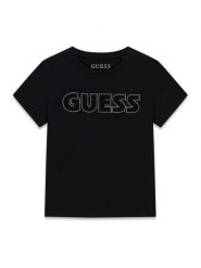 Guess T-Shirt J6YI12 2K4421 Czarny Regular Fit. Czarne koszulki i t-shirty dziewczęce Guess, z aplikacjami, z bawełny, bez kołnierzyka, bez ramiączek. Za 114.99 zł.