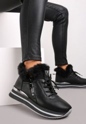 Czarne Sznurowane Botki Sneakersy z Futerkiem Gameda. Czarne obuwie sportowe damskie Renee, na zimę, bez zapięcia. Za 109.99 zł.