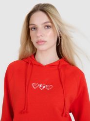 4F Bluza dresowa nierozpinana z kapturem damska - czerwona XS. Czerwone bluzy damskie 4F, xs, bez wzorów, z bawełny, z kapturem. W wyprzedaży za 89.99 zł.