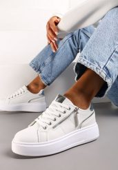 Białe Sneakersy z Ozdobnym Suwakiem i Platformą Iolanna. Białe obuwie sportowe damskie Renee, z materiału, bez zapięcia. Za 99.99 zł.