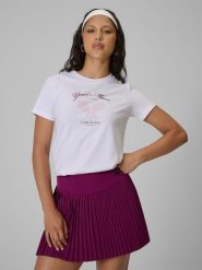 4F T-shirt regular z nadrukiem damski - biały XXL. Białe t-shirty damskie 4F, xxl, bez wzorów, z bawełny, bez kołnierzyka. Za 59.99 zł.