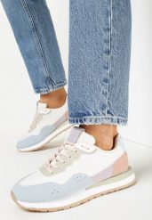 Biało-Niebieskie Sneakersy na Piankowej Podeszwie Dejana. Białe obuwie sportowe damskie Born2be, bez zapięcia. Za 89.99 zł.