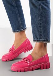 Fuksjowe Mokasyny ze Skórzaną Wkładką Iphiasne. Czerwone mokasyny damskie Renee, z dzianiny, bez obcasa. Za 44.99 zł.