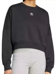 Bluza sportowa damska Adidas Essential Crew Fleece. Czarne bluzy damskie Adidas, s, bez wzorów, z bawełny, bez kaptura. Za 190.89 zł.