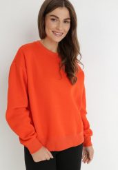 Pomarańczowa Bluza z Polarową Podszewką Colda. Brązowe bluzy damskie Born2be, xl, bez wzorów, z dresówki, bez kaptura. Za 64.99 zł.