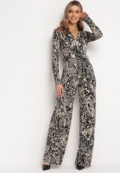 Czarno-Beżowa Rozkloszowana Midi Sukienka z Materiałowym Paskiem w Modny Print Zamipa. Czarne sukienki damskie Born2be, bez wzorów, z elastanu, bez ramiączek. W wyprzedaży za 84.99 zł.