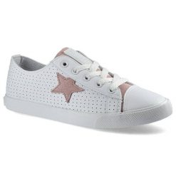 Białe Trampki Big Star Damskie Stylowe Obuwie. Białe trampki damskie Big Star, z aplikacjami, ze skóry ekologicznej, bez zapięcia. Za 95.00 zł.