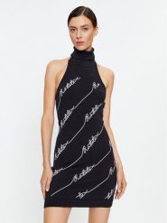 ROTATE Sukienka dzianinowa Sequin Logo 110112100 Czarny Slim Fit. Czarne sukienki damskie ROTATE, bez wzorów, z bawełny, bez ramiączek. Za 589.99 zł.