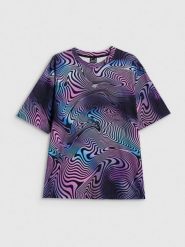 4F T-shirt oversize z nadrukiem damski - multikolor L. T-shirty damskie 4F, l, bez wzorów, z bawełny, bez kołnierzyka. Za 79.99 zł.